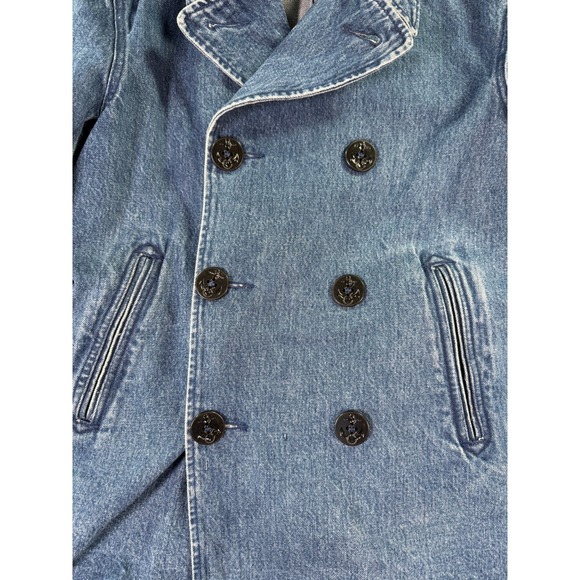 Ralph Lauren Denim Pea Coat Womens Medium Blue Anchor Button Double Breasted 80s - Picture 2 of 14